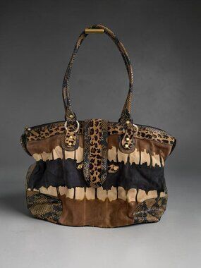 CLEVER CARRIAGE COMPANY Multicolor Brown Black Animal Print Leather Shoulder Bag